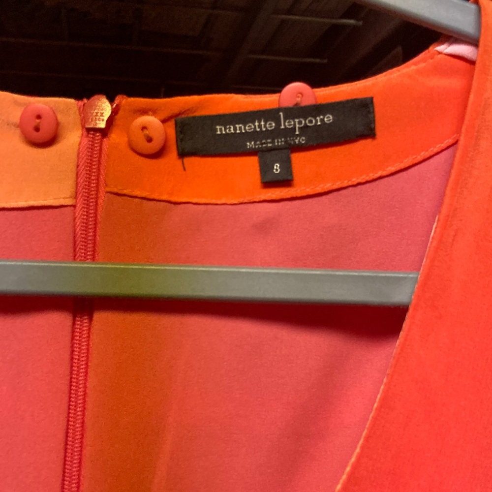 Nanette Lepore Orange Pink Floral Long Sleeve Silk Dress *MISSING NECKTIE - Picture 2 of 10